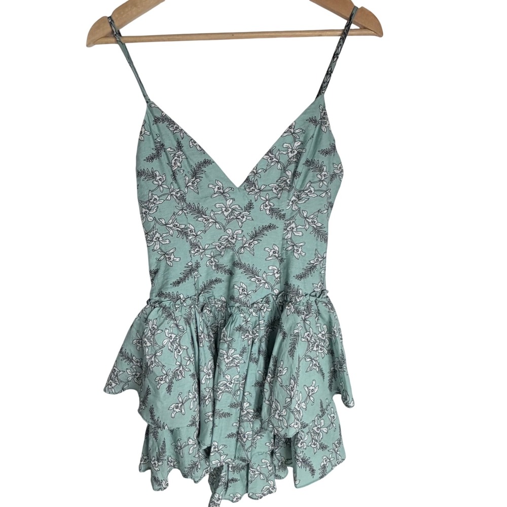 Saints + Secrets Sage Floral Ruffle Mini Dress V-Neck Tiered 62227D US S